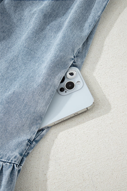 Threaded Pear Clare Sleeveless Ruffled Chambray Dress