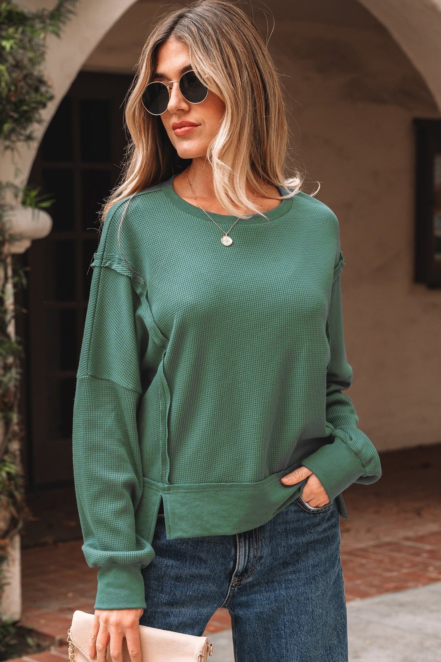 Threaded Pear Noah Ribbed Drop Shoulder Sweatshirt