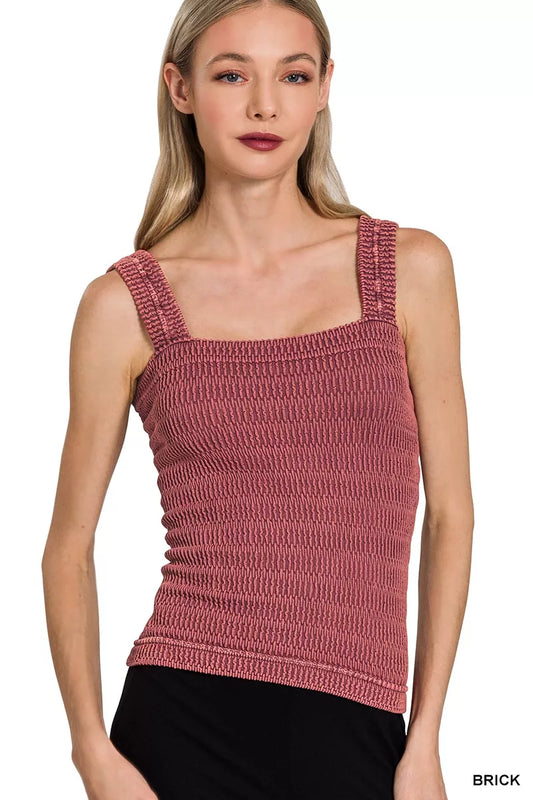 Zenana Seamless Winkle Stone Washed Tank Top