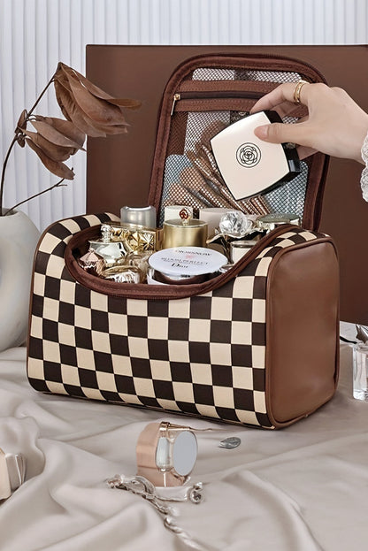 Threaded Pear Black Checkered Zipper Makeup Bag