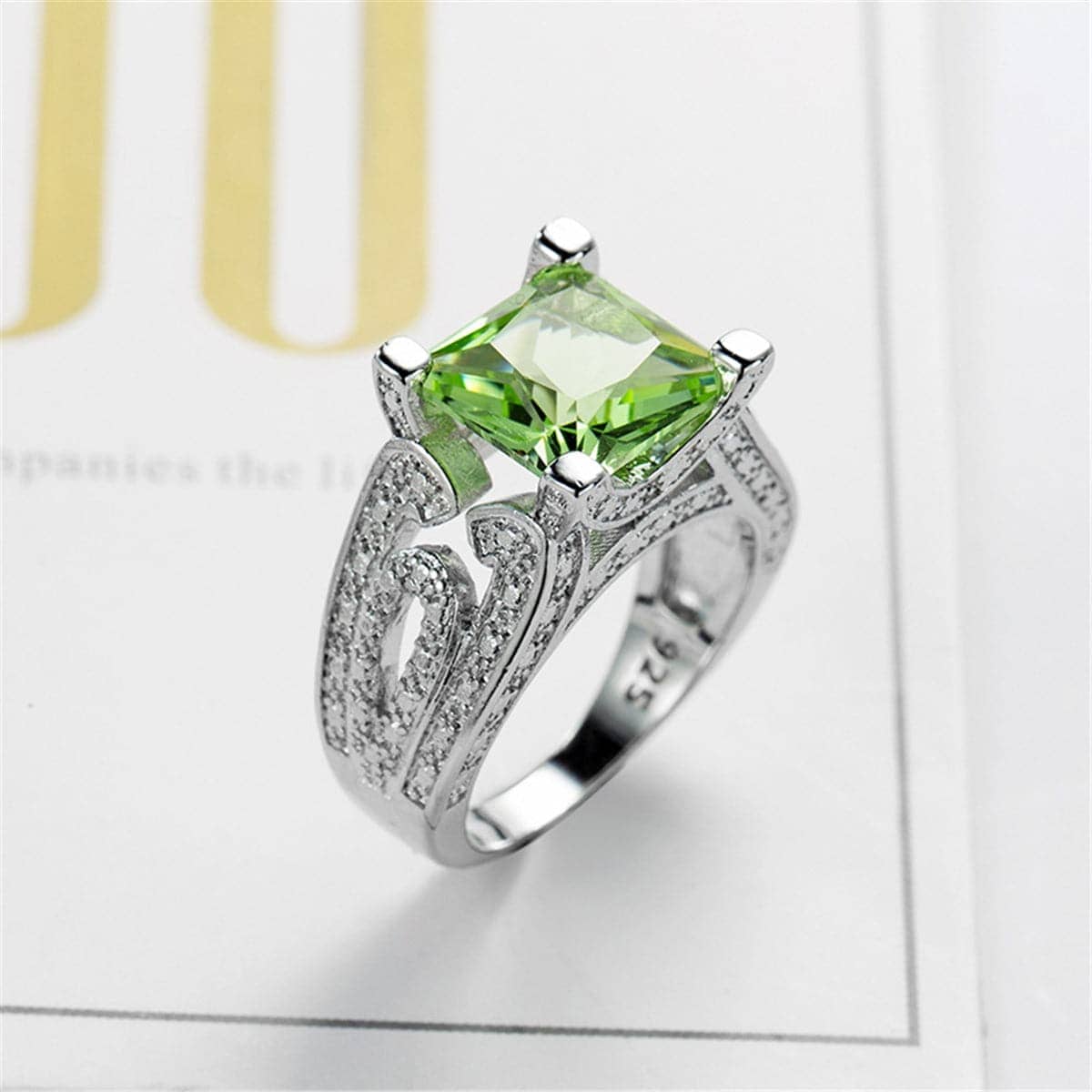 Apple Green Crystal & Silvertone Botany Ring