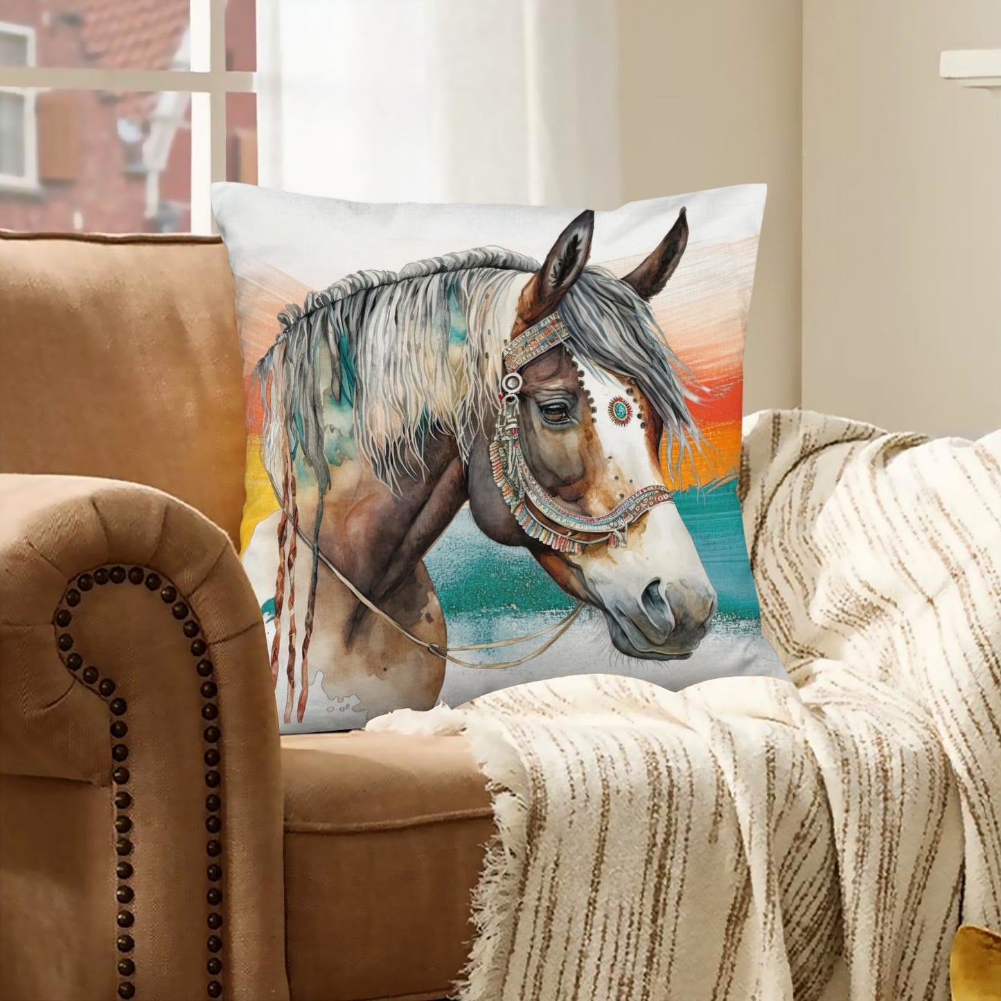 Baha Ranch War Pony Horse Velvety Soft Pillow Cover Made in America