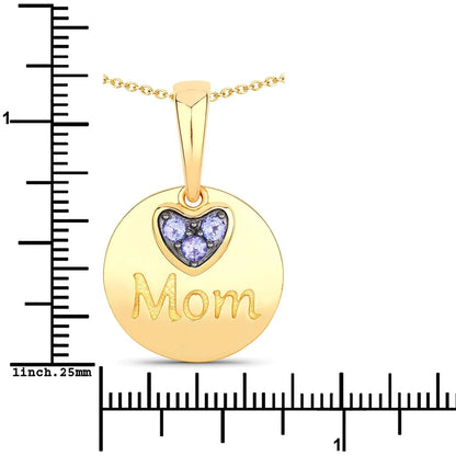 Round Violet Tanzanite Prong Gold Plated Silver Mom Heart Pendant Necklace