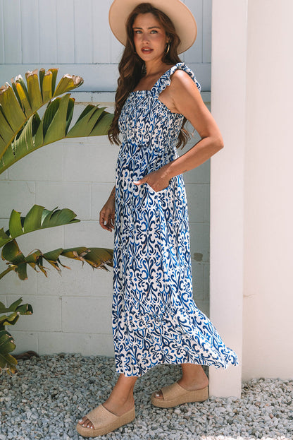 Threaded Pear Malka Boho Smocked High Waist Maxi Dress