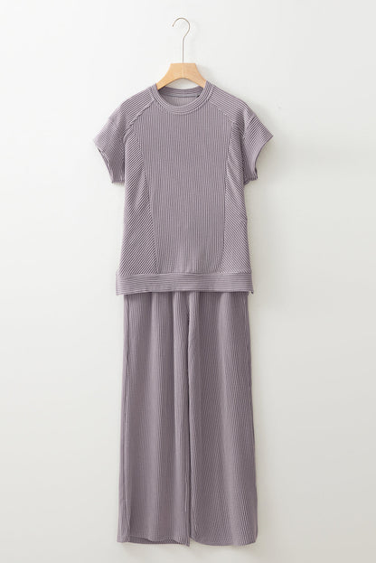Threaded Pear Leilany Corded Knit Short Sleeve Set