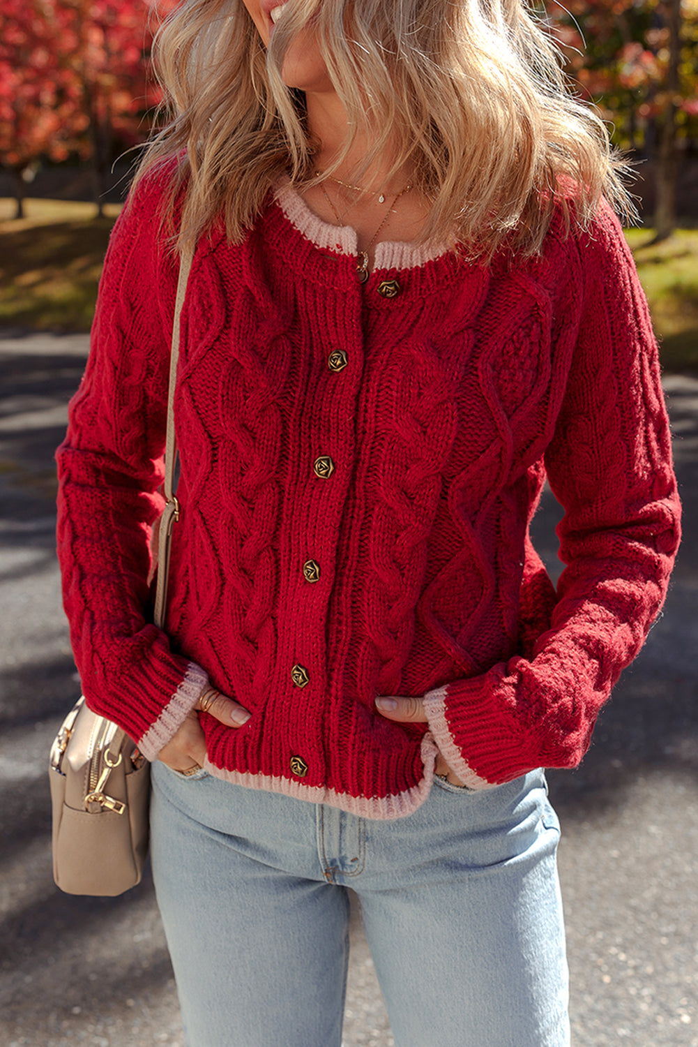 Threaded Pear Kennedy Cable Knit Buttoned Cardigan