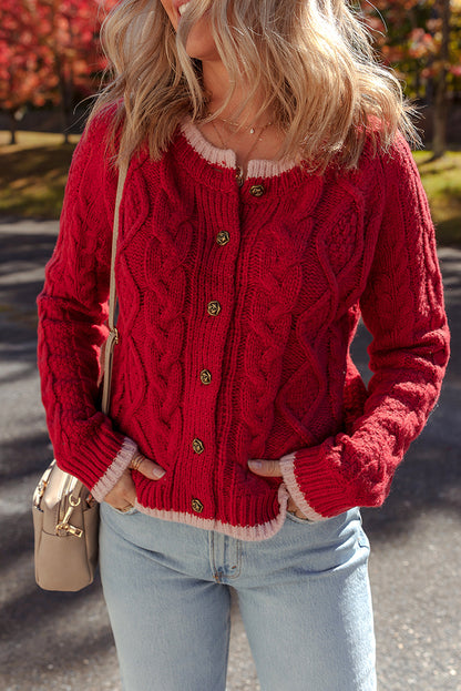 Threaded Pear Kennedy Cable Knit Buttoned Cardigan
