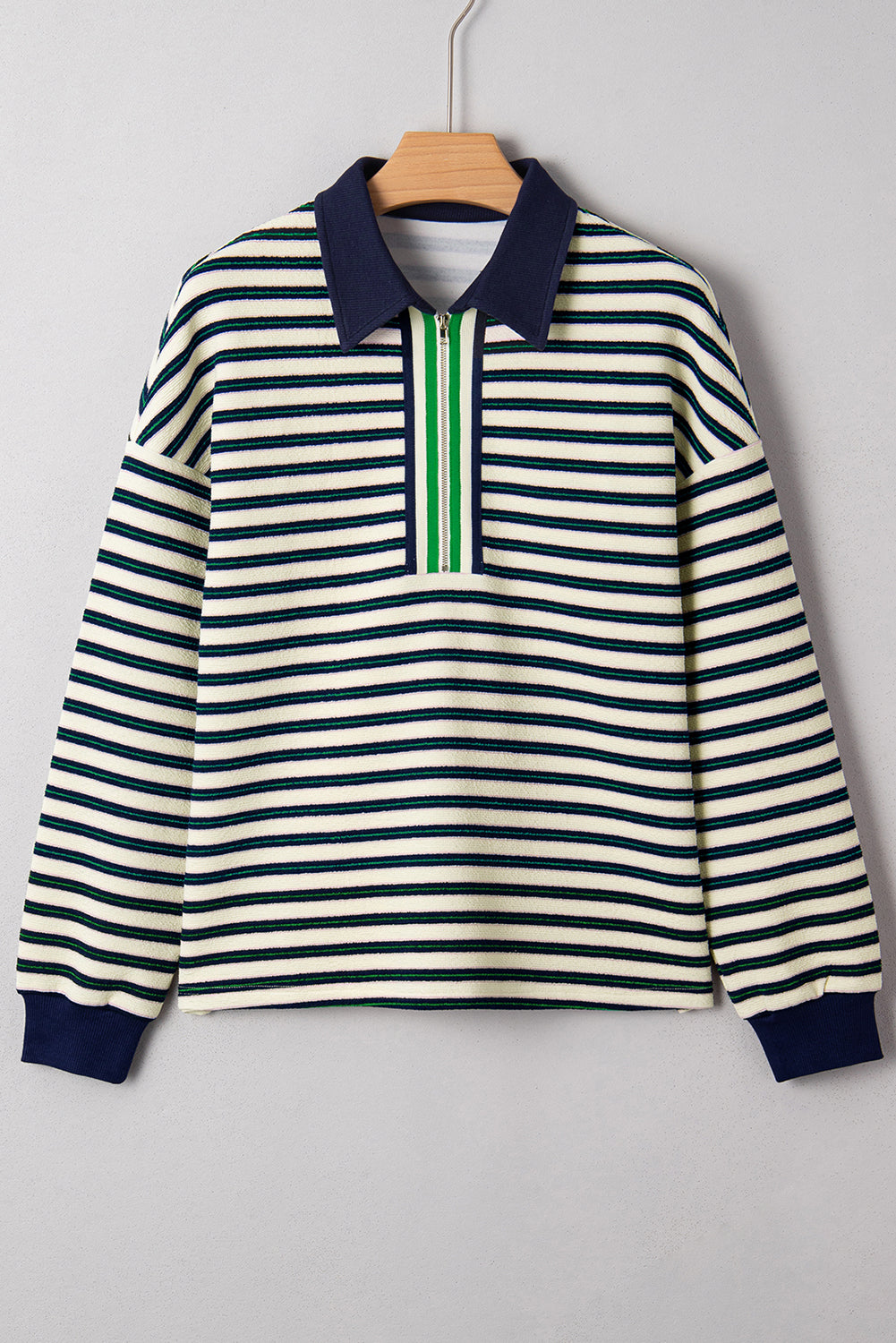 Threaded Pear Louisa Contrast Collar Zip Long Sleeve Top