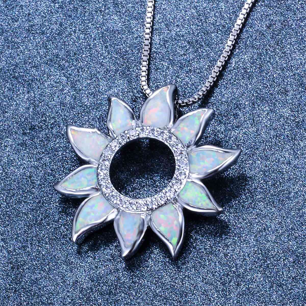 Opal & Cubic Zirconia Open Sunflower Pendant Necklace