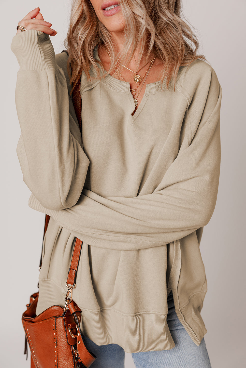 Threaded Pear Ashley Sleeve Side Slit Sweatshirt