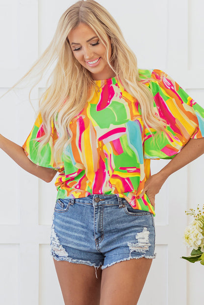 Threaded Pear Angel Abstract Half Sleeve Blouse