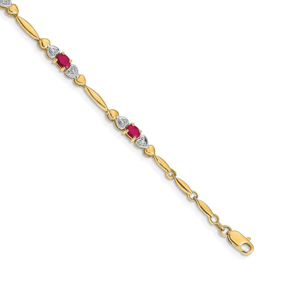 Genuine Ruby 14K Gold Bracelet Heart