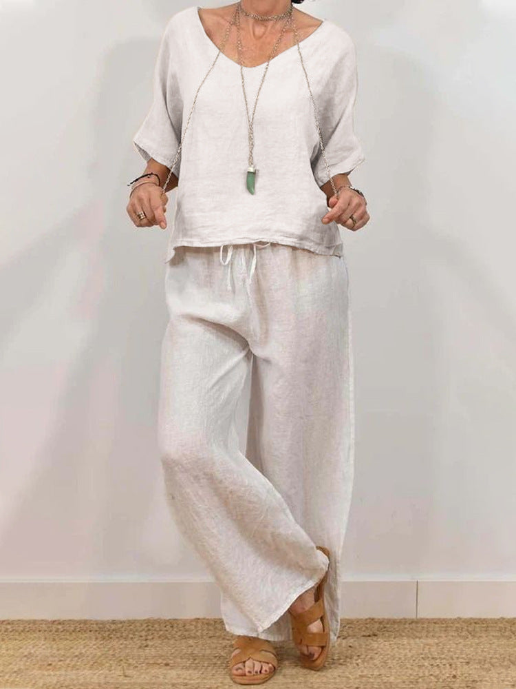 Women’s Multi Color Two Piece Set V Neck Top & Pants