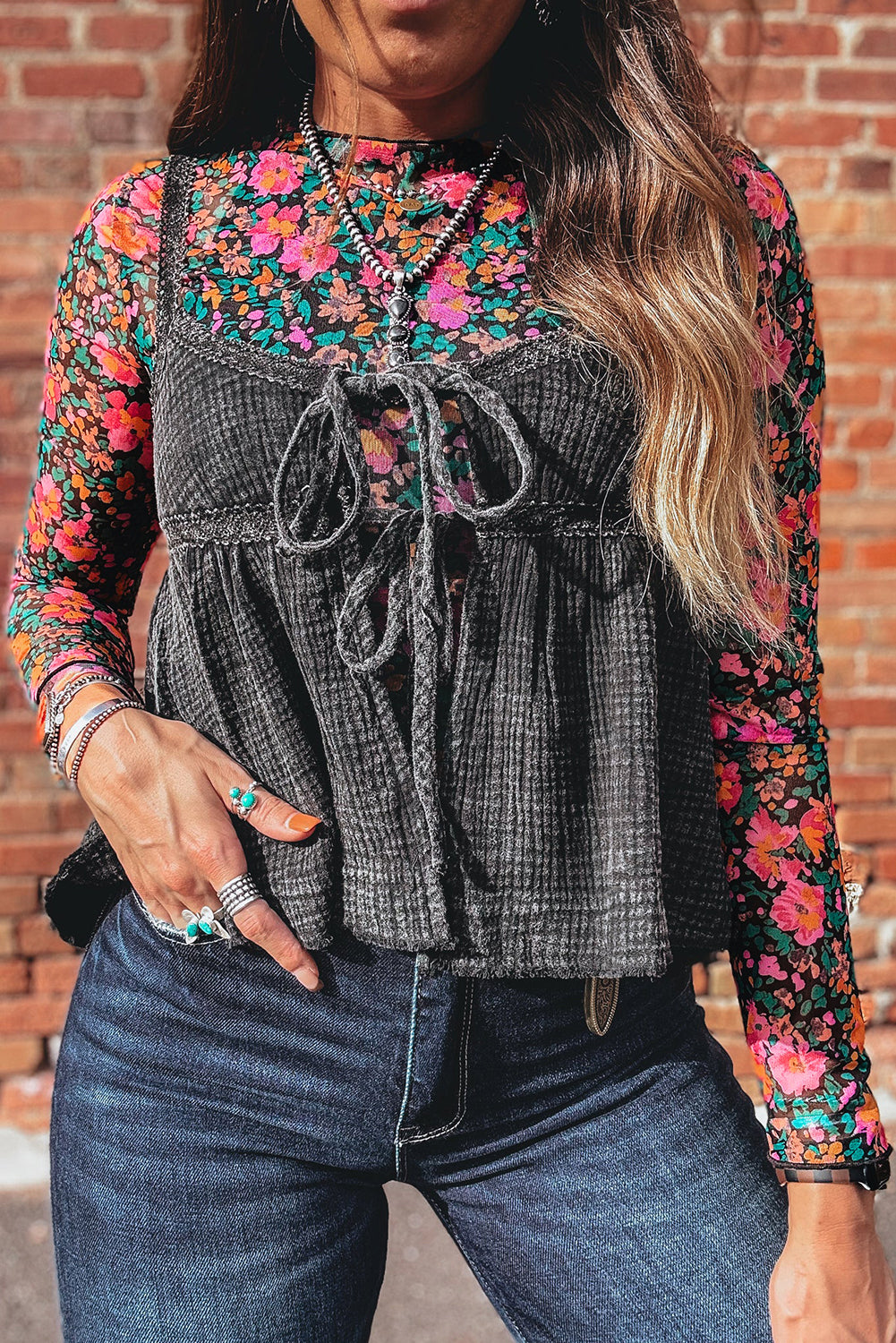 Threaded Pear Leona Sleeve Mock top Long Sleeve Top