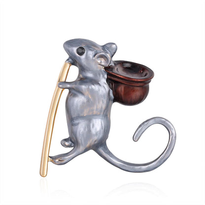Cubic Zirconia & Enamel Goldtone Mouse Brooch