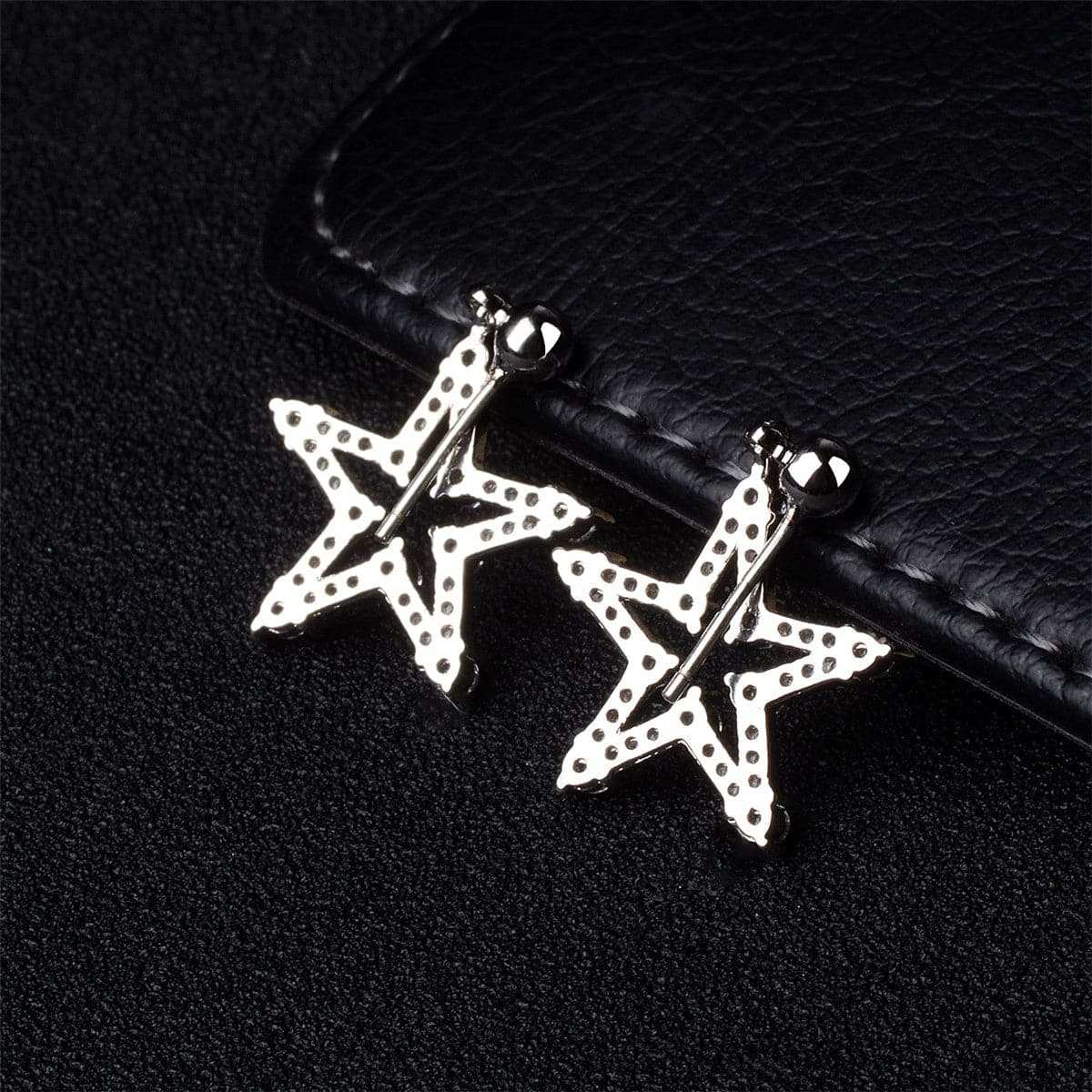 Cubic Zirconia & Silvertone Star Openwork Drop Earrings