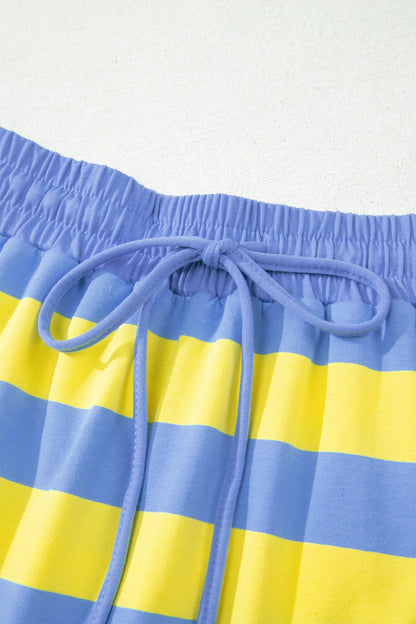 Yellow Stripe Dolman Tee Drawstring Skort Athletic 2pcs Set