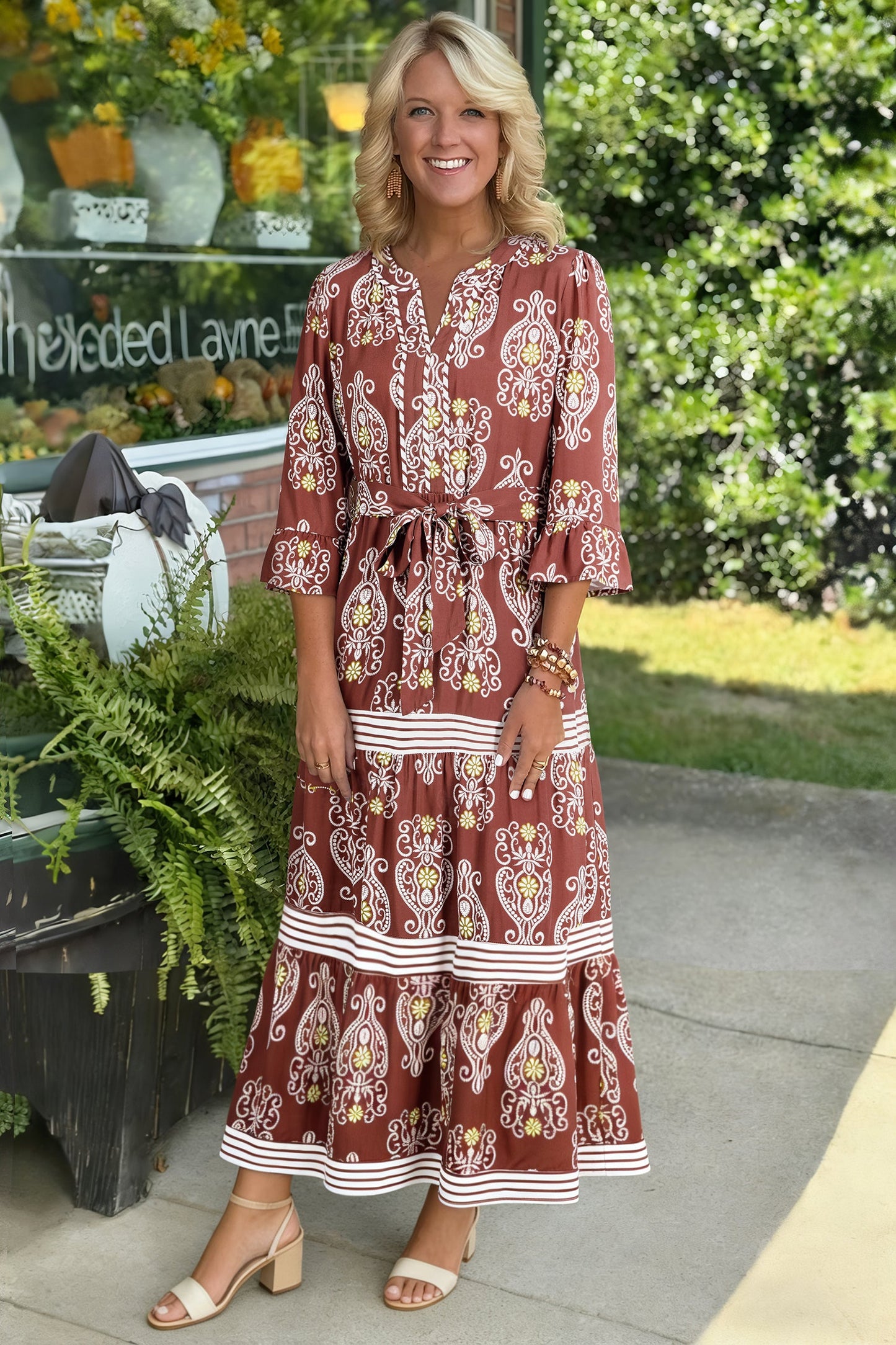 Threaded Pear Katie Trim Tiered Maxi Dress