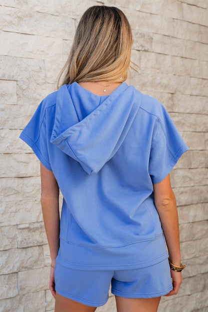 Threaded Pear Karina Casual Zipped Short Sleeve Hoodie and Shorts Set