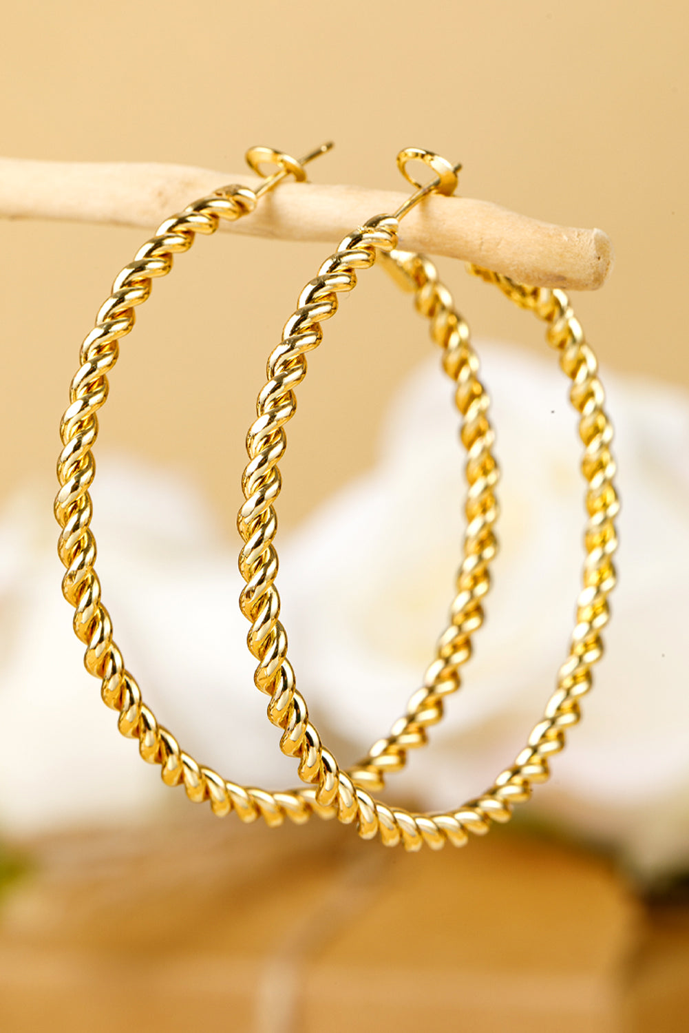 Threaded Pear Gold Twisted Large Hoop Earrings