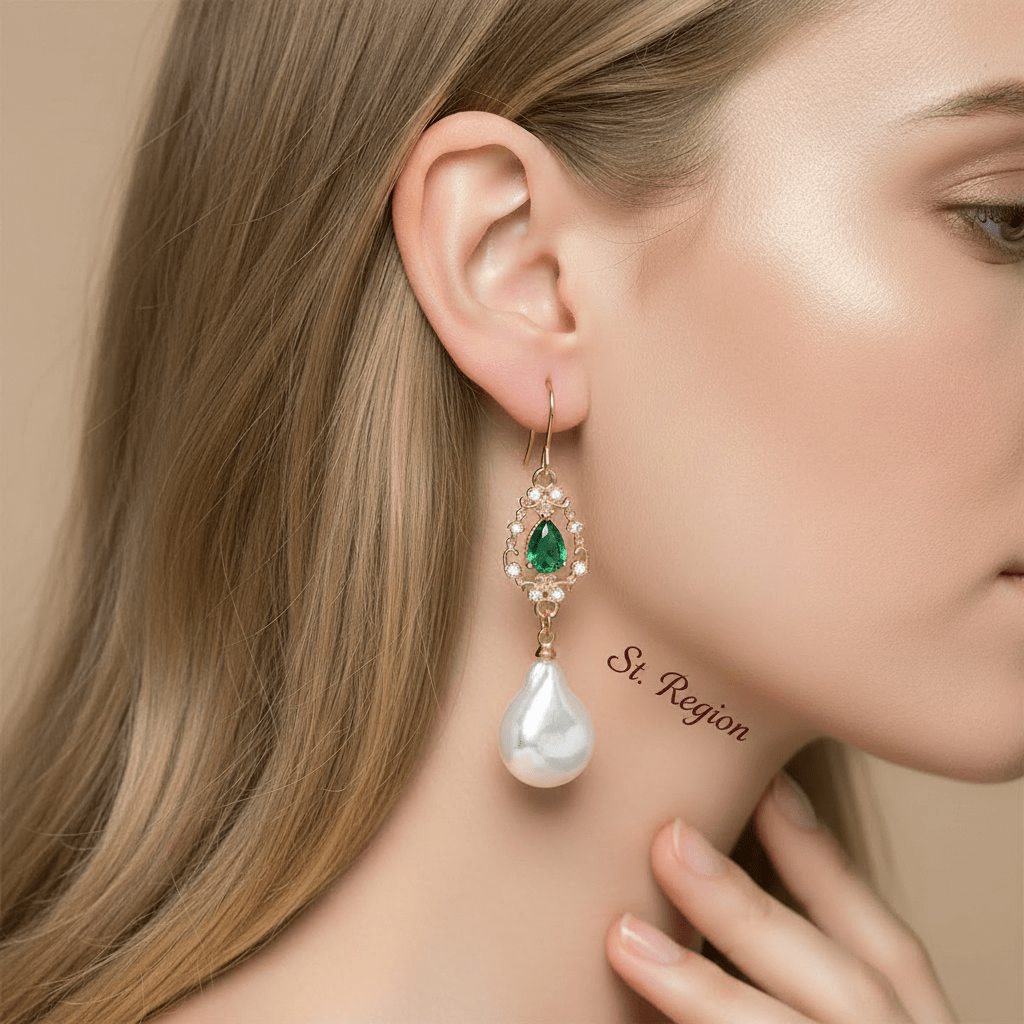 Emerald Crystal & Baroque Pearl Goldtone Teardrop Hook Earrings