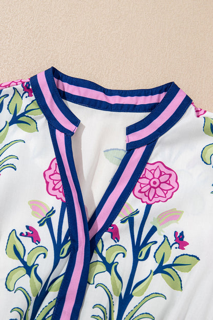 Julietta Floral Puff Short Sleeve V Neck High Waist Maxi Dress by Threaded Pear