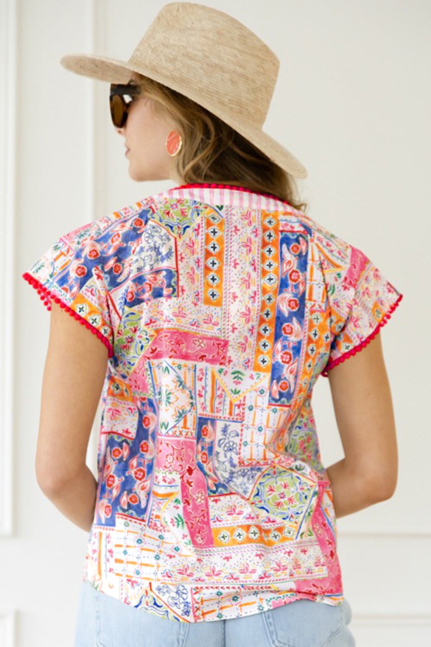 Threaded Pear Deborah Print Short Sleeve Blouse