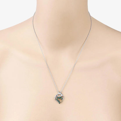 Genuine Emerald Prong Silver Double Heart Pendant Necklace