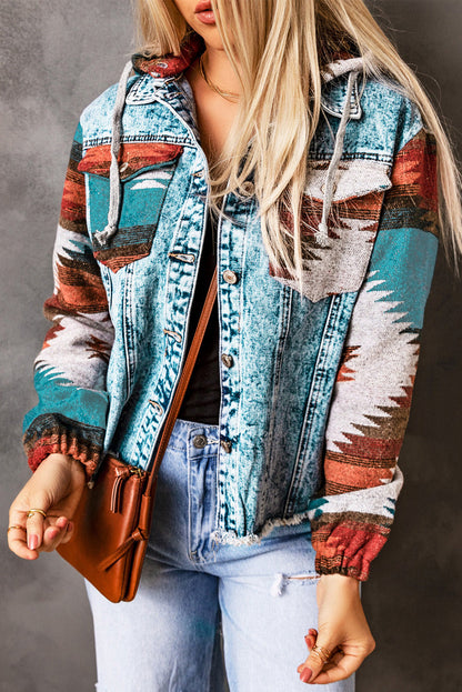 Threaded Pear Emily Print Frayed Hem Jacket