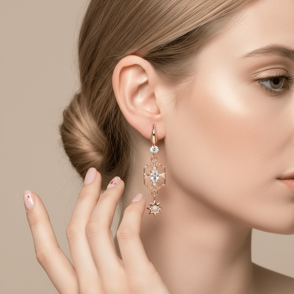 White Crystal & Cubic Zirconia Goldtone Scalloped Edge Starburst Hook Earrings