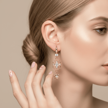 White Crystal & Cubic Zirconia Goldtone Scalloped Edge Starburst Hook Earrings