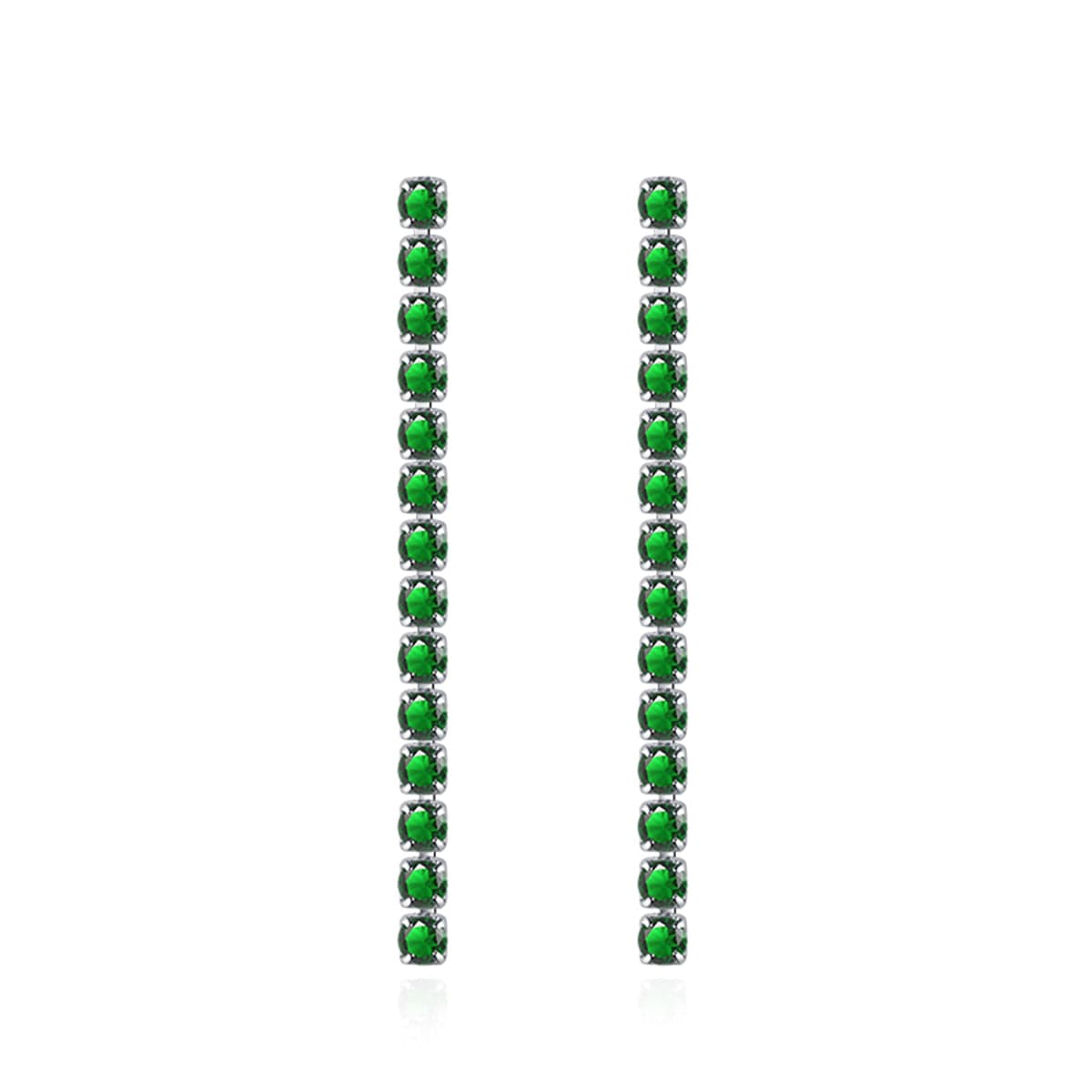 Green Cubic Zirconia & Silvertone Tassel Drop Earrings