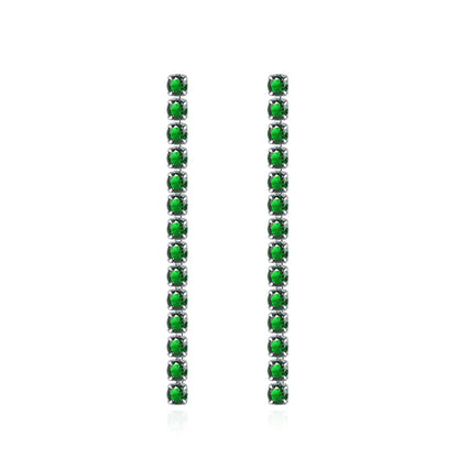 Green Cubic Zirconia & Silvertone Tassel Drop Earrings