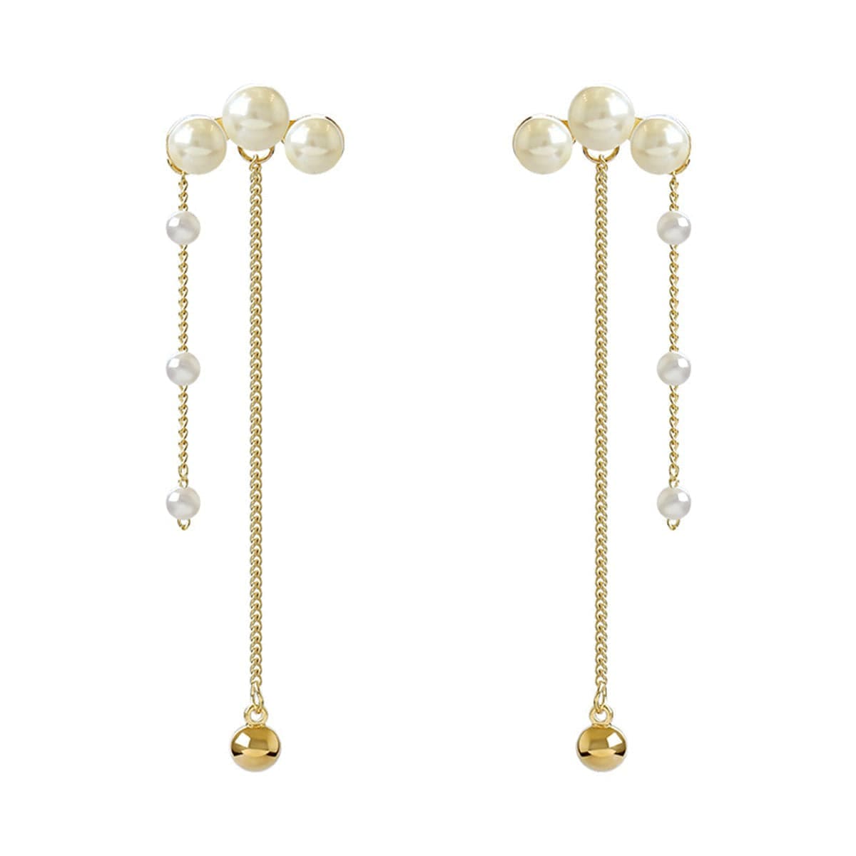 Pearl & Goldtone Tassel Drop Earrings
