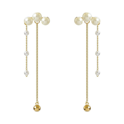 Pearl & Goldtone Tassel Drop Earrings
