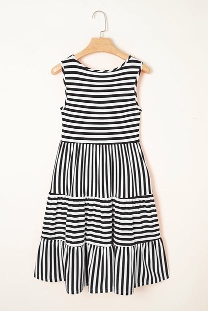 Threaded Pear Ellie Stripe U Neck Sleeveless Loose Fit Mini Dress