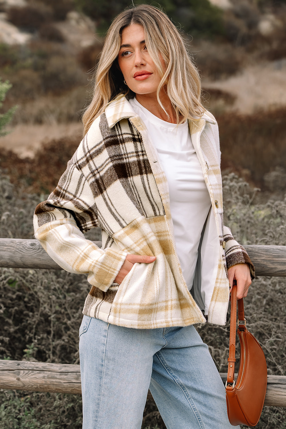 Threaded Pear Julinique Plaid Patchwork Side Shacket
