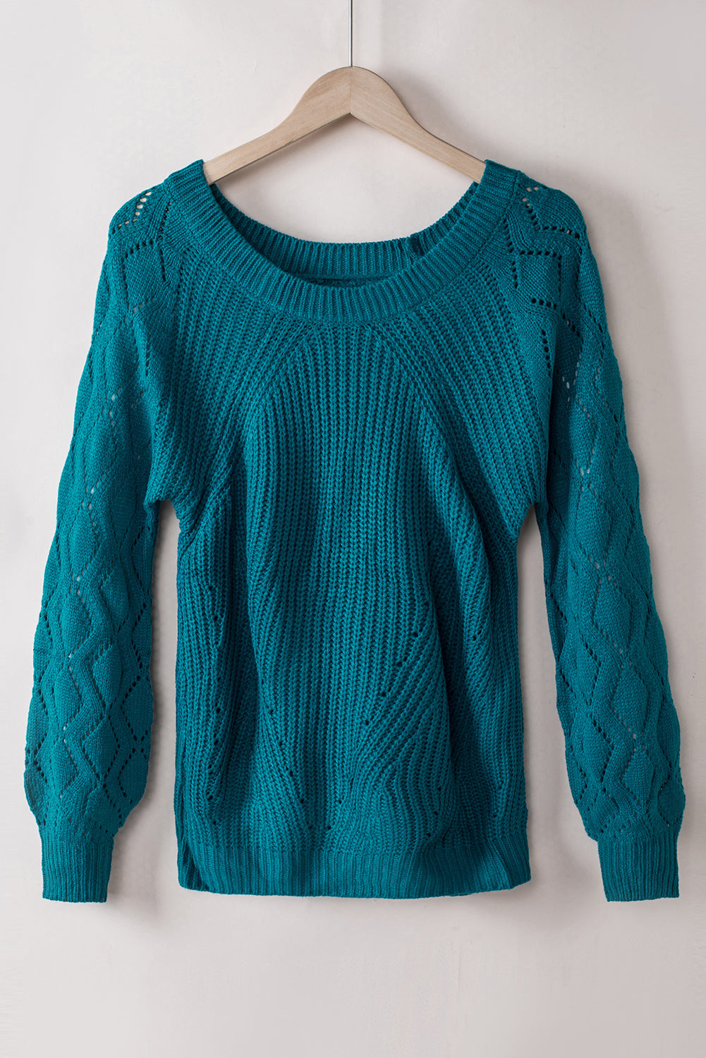 Threaded Pear Lia Hollow-out Puffy Sleeve Knit Sweater