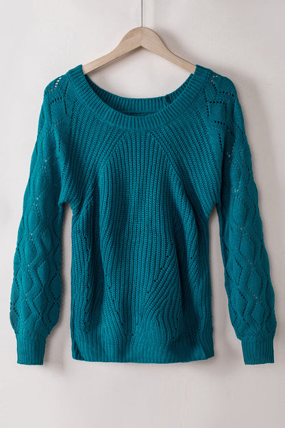 Threaded Pear Lia Hollow-out Puffy Sleeve Knit Sweater