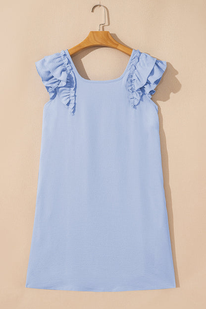 Threaded Pear Abigail Textured Flutter Sleeve Bow Back Mini Dress