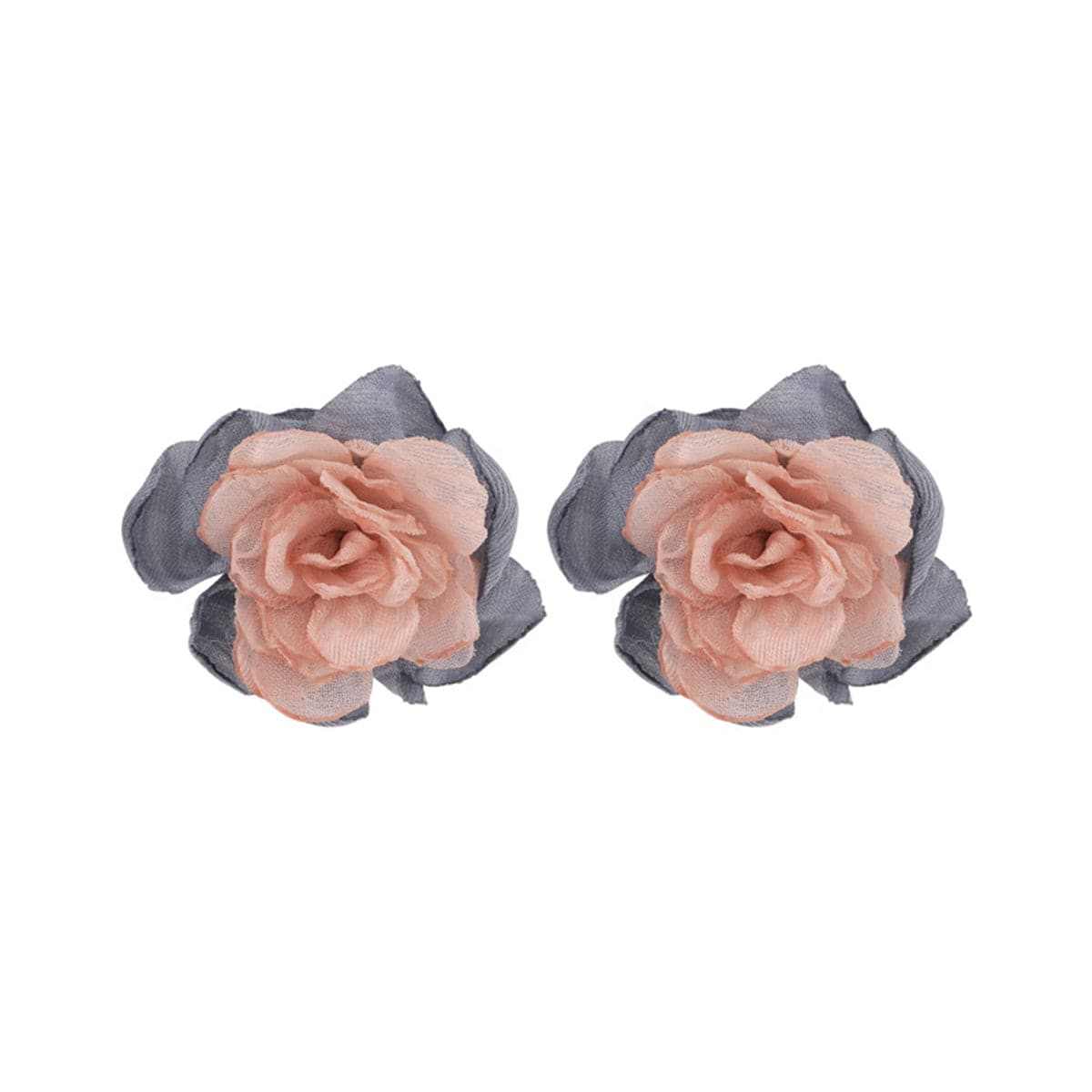 Pink & Blue Chiffon & Silvertone Flower Stud Earrings