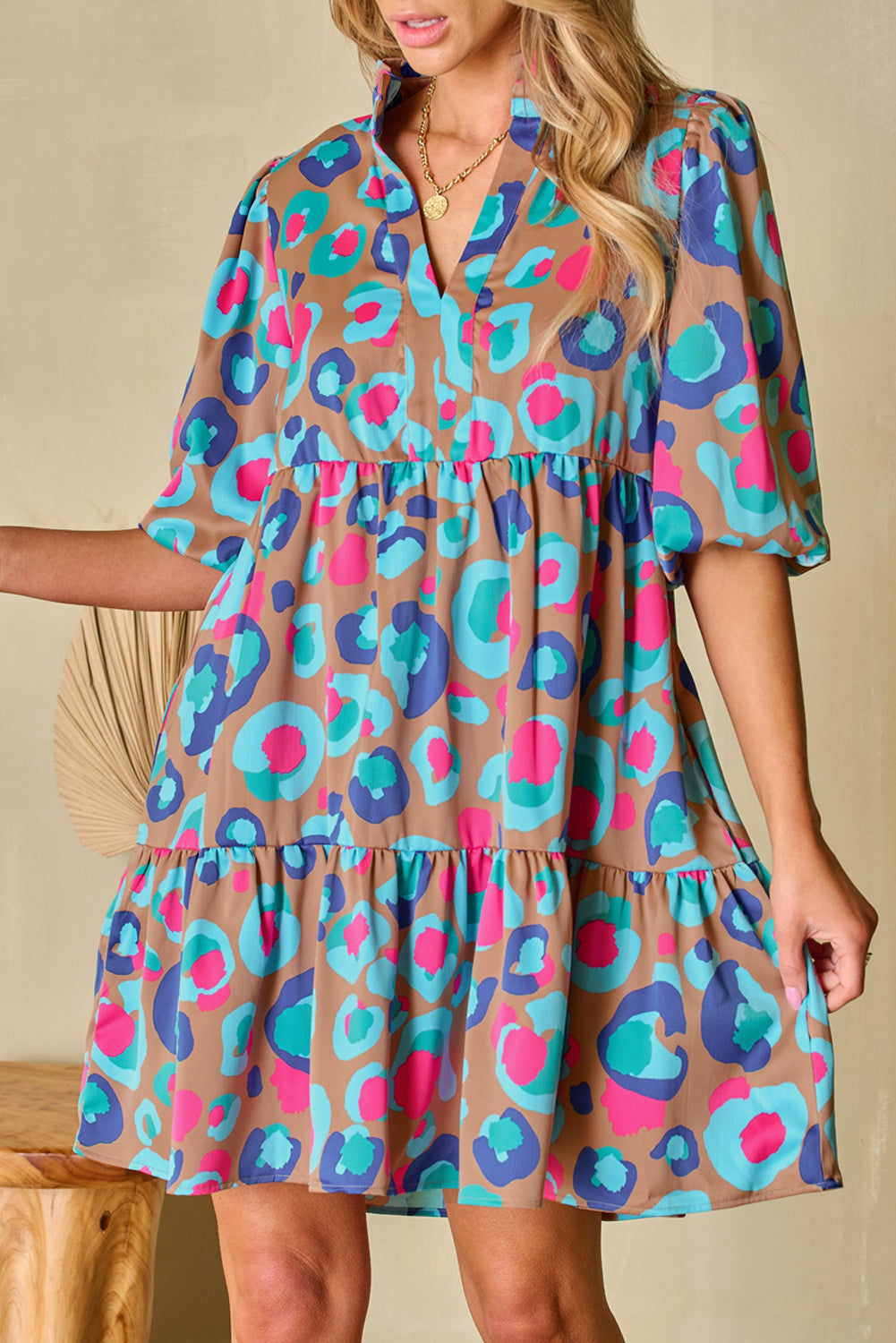 Threaded Pear Emerie Sleeve Slit Ruffled Dress