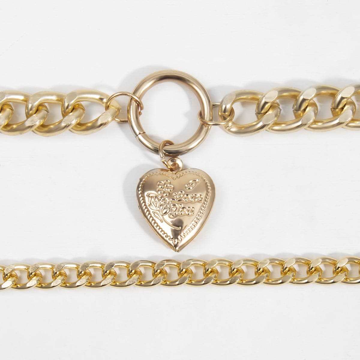 Goldtone Heart Figaro Pendant Necklace