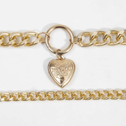 Goldtone Heart Figaro Pendant Necklace