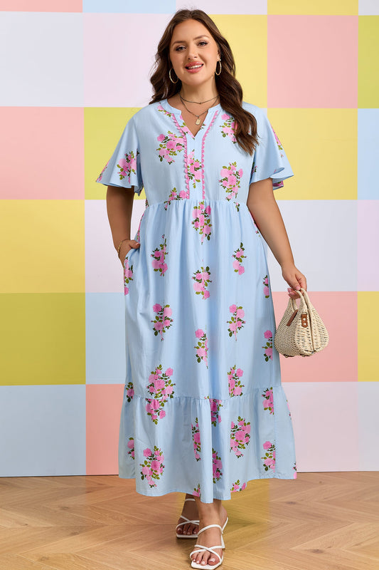 Threaded Pear Lucy Print Scalloped Trim Plus Dress