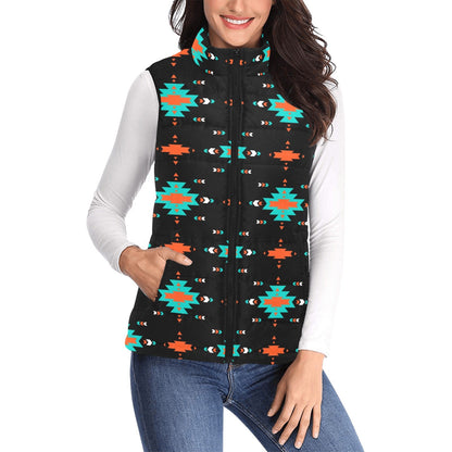Baha Ranch Turquoise Orange Aztec Women's Western Puffy Vest