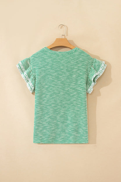 Threaded Pear Elisabeth Ruffled Short Sleeve Blouse