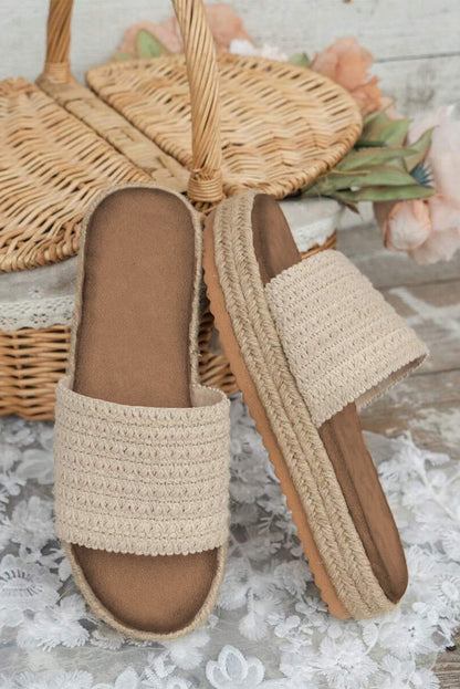 Threaded Pear White Boho Woven Non-slip Wedge Slippers