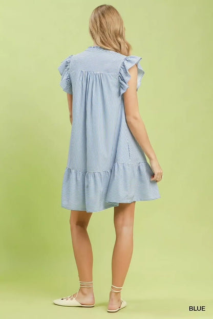 Umgee Ruffle Trim Stripe Flutter Sleeve Mini Dress