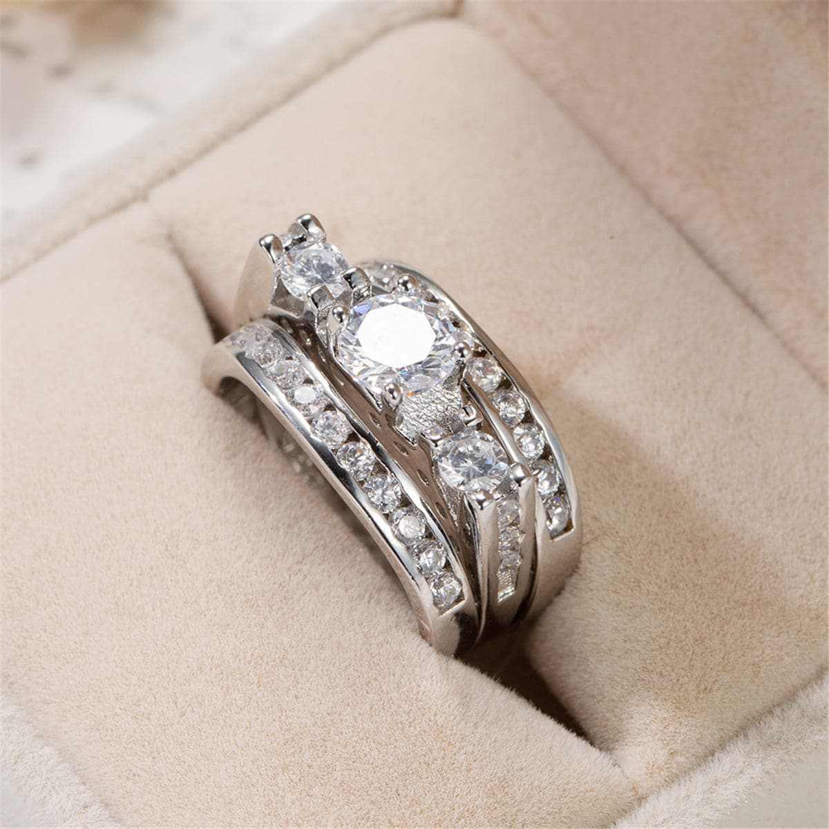 Cubic Zirconia & Silvertone Cocktail Ring Set